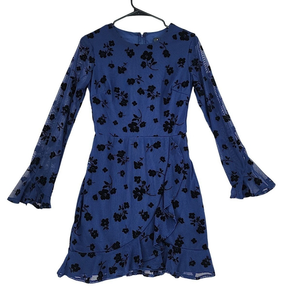 B Darlin Darkfairy Mini Dress 5/6 Blue Black Velvet Floral Ruffle Bell Romantic